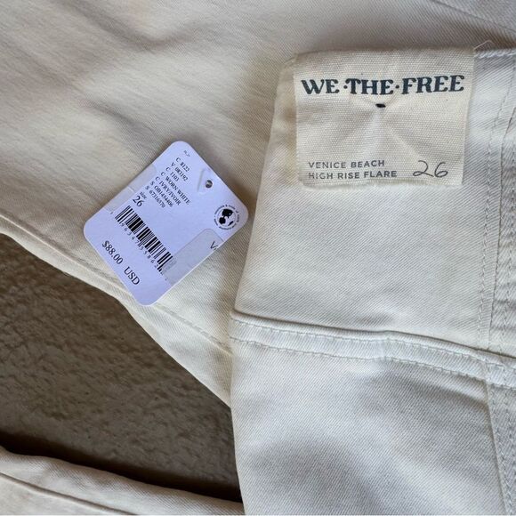 NWT Free People Venice Beach Cream Elastic Waist Flare Wide Leg Jeans Size 26 - Picture 8 of 14